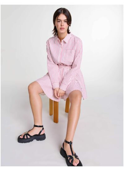 Robe courte à rayures et strass maje