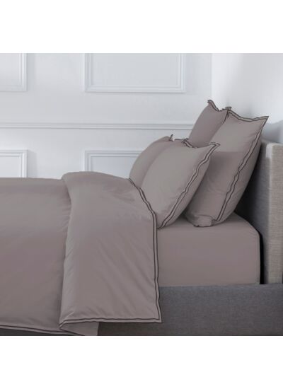 HOUSSE DE COUETTE | Pure White Percale Lavée - Cocoa - Finition Black