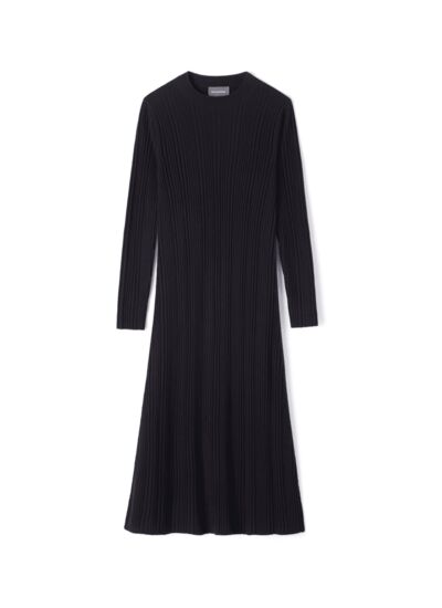 Robe longue évasée à côtes irrégulières - Femme - NOIR