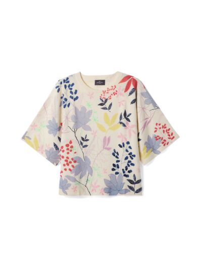 Col rond imprimé manches kimono - Femme - NATUREL